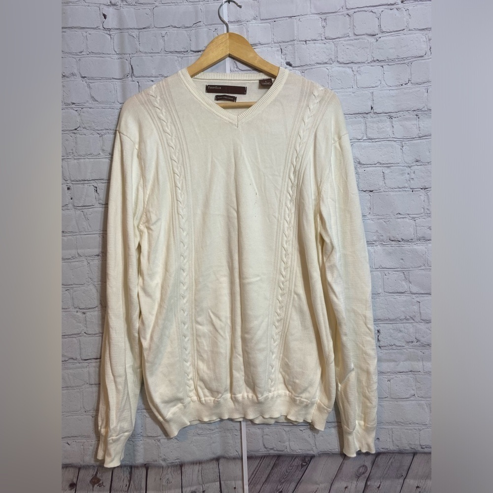 Perry Ellis Mens Size Large Luxury Pima Cotton Ivory Sweater